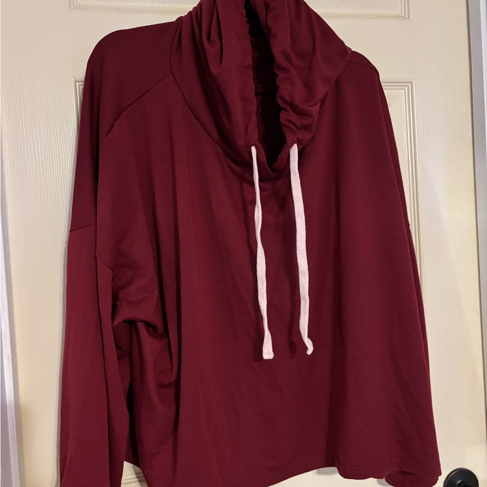 Agnes & Dora Maroon Cowl Cropped hoodie.